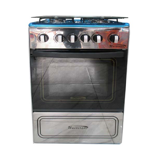 Senderpick – Cuisinière à gaz 4 brûleurs verticale avec couvercle rabattable – Rangement 2 niveaux – Acier inoxydable – Puissance thermique élevée